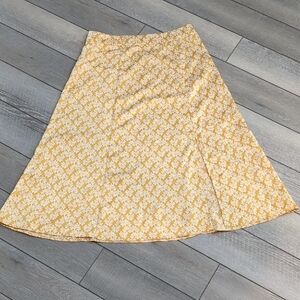 LOFT Yellow and White Floral Midi Skirt